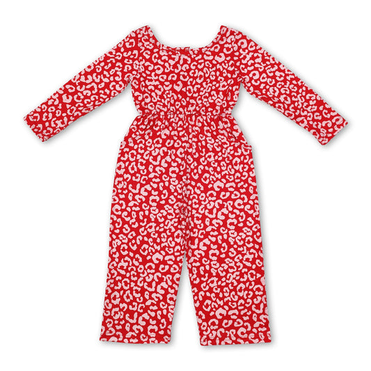 Long sleeves leopard pockets baby girls jumpsuit