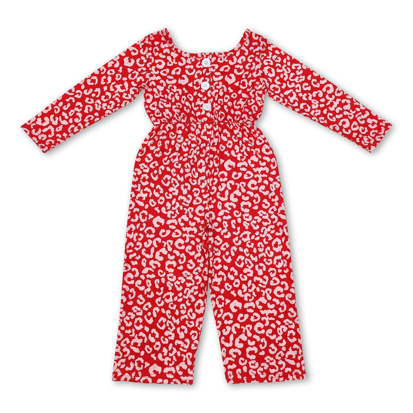 Long sleeves leopard pockets baby girls jumpsuit