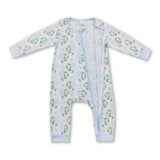 Light blue santa ruffle baby boys bamboo zipper Christmas romper