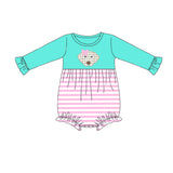 Long sleeves dog stripe baby girls romper