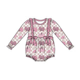 Plaid long sleeves pumpkin floral baby girls fall romper