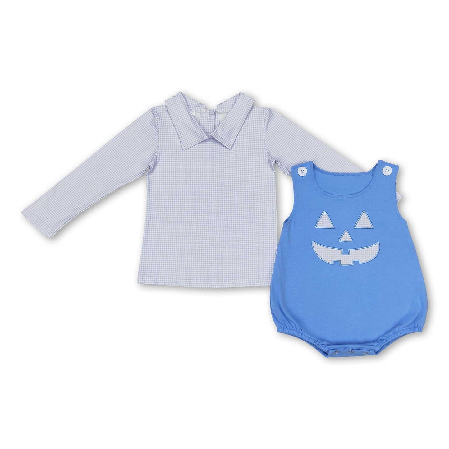 Light blue plaid top match romper baby boys Halloween set