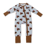 Brown turkey baby boy  zipper Thanksgiving romper