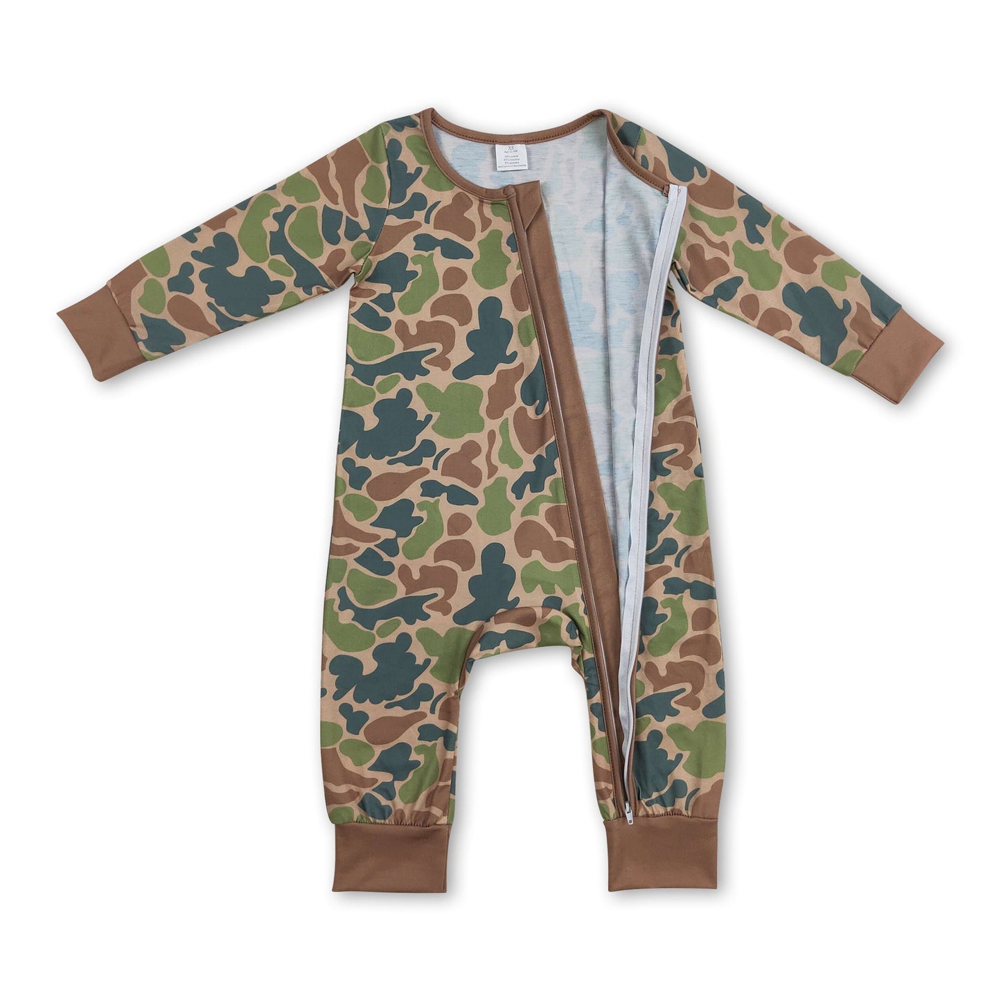 Long sleeves camo baby boys bamboo zipper romper