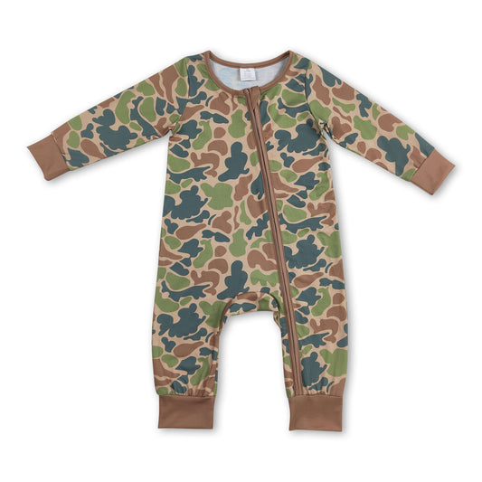 Long sleeves camo baby boys bamboo zipper romper