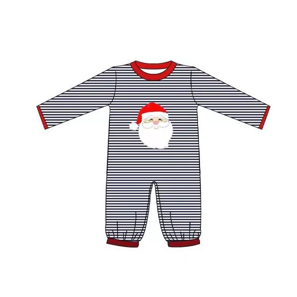 Stripe long sleeves santa baby boy Christmas romper