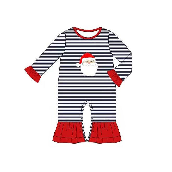 Stripe long sleeves santa baby girls Christmas romper