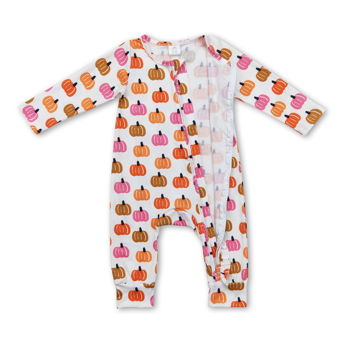 Pink pumpkin long sleeves baby girls zipper fall romper