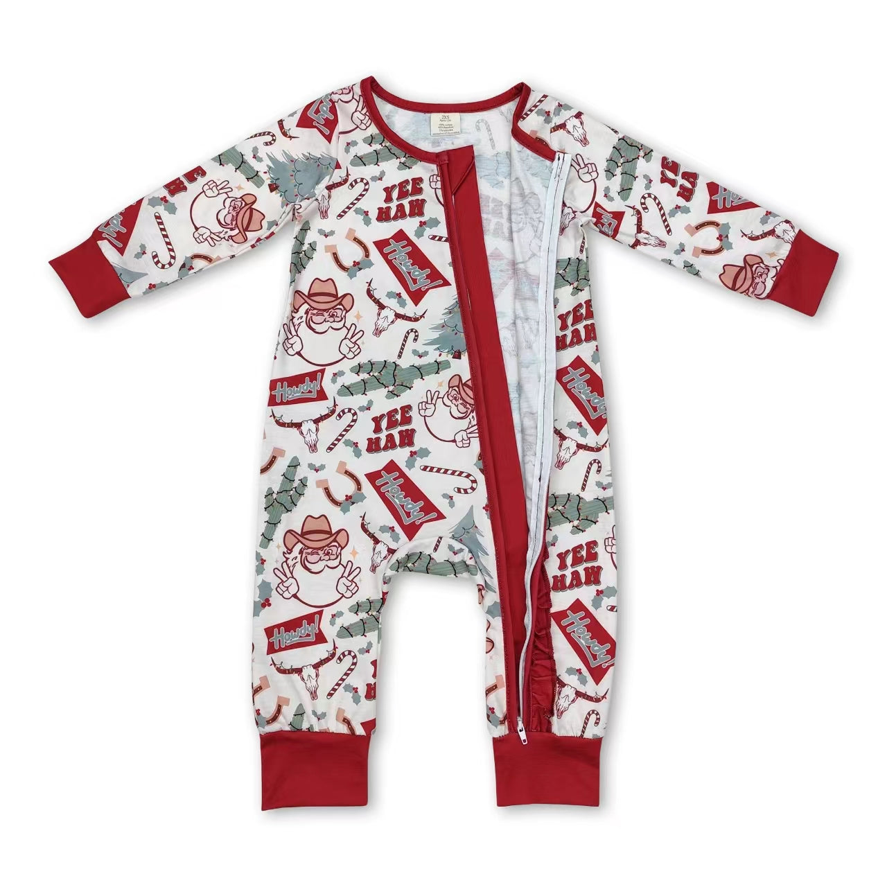 Santa cactus Christmas tree ruffle baby girls zipper romper