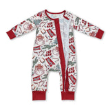 Santa cactus Christmas tree ruffle baby girls zipper romper