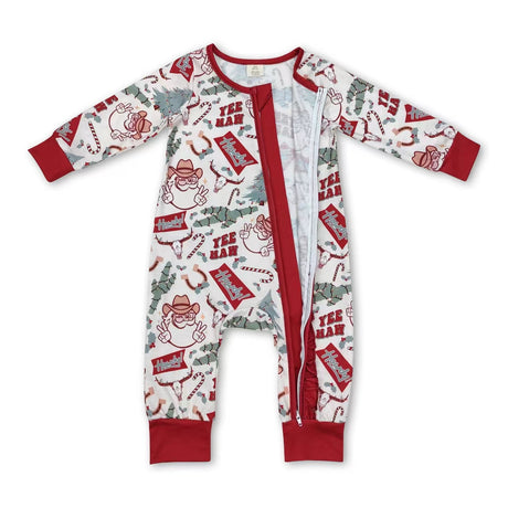 Santa cactus Christmas tree ruffle baby girls zipper romper