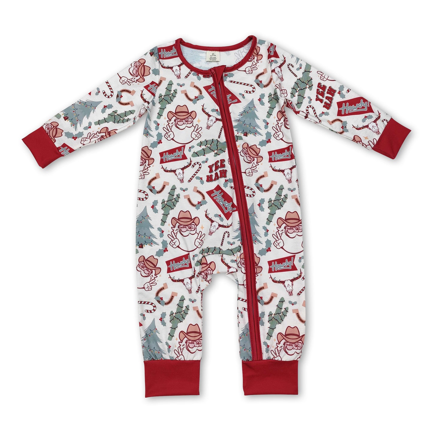 Santa cactus Christmas tree baby boys zipper romper