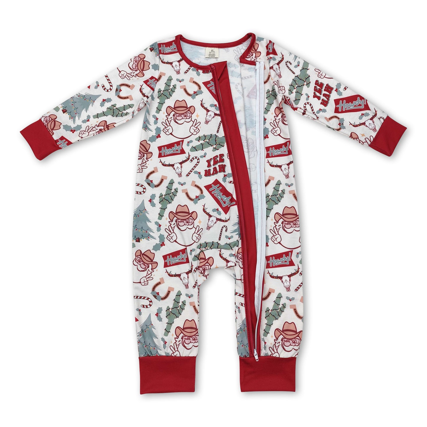 Santa cactus Christmas tree baby boys zipper romper