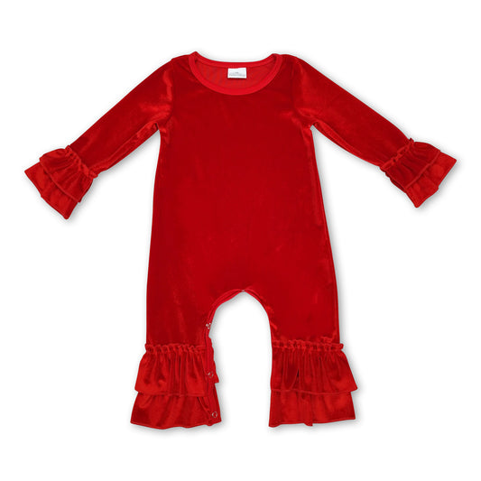 Red velvet ruffle baby girls Christmas romper