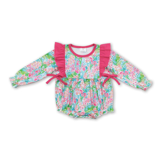 Hot pink floral long sleeves baby girls romper