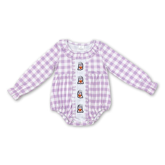 Purple plaid ghost pumpkin baby girls Halloween romper