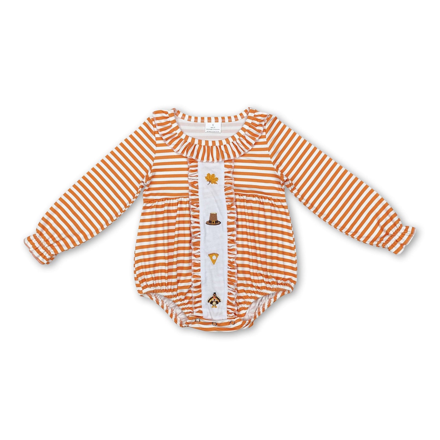 Stripe pumpkin pie turkey baby girls Thanksgiving romper