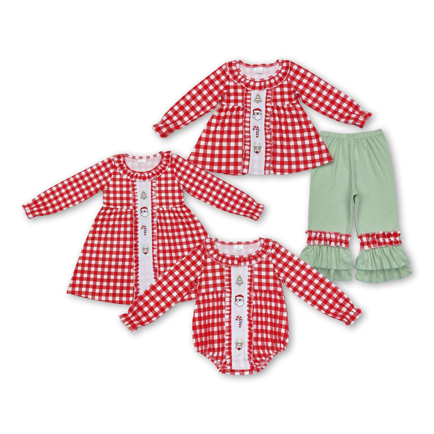 Plaid santa deer candy cane baby girls Christmas romper