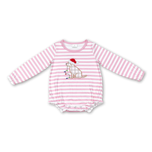 Pink stripe dog Christmas lighting baby girls romper