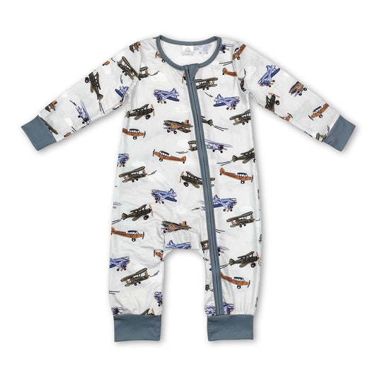 Long sleeves airplane baby boy zipper romper