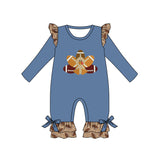 Long sleeves football turkey baby girls Thanksgiving romper