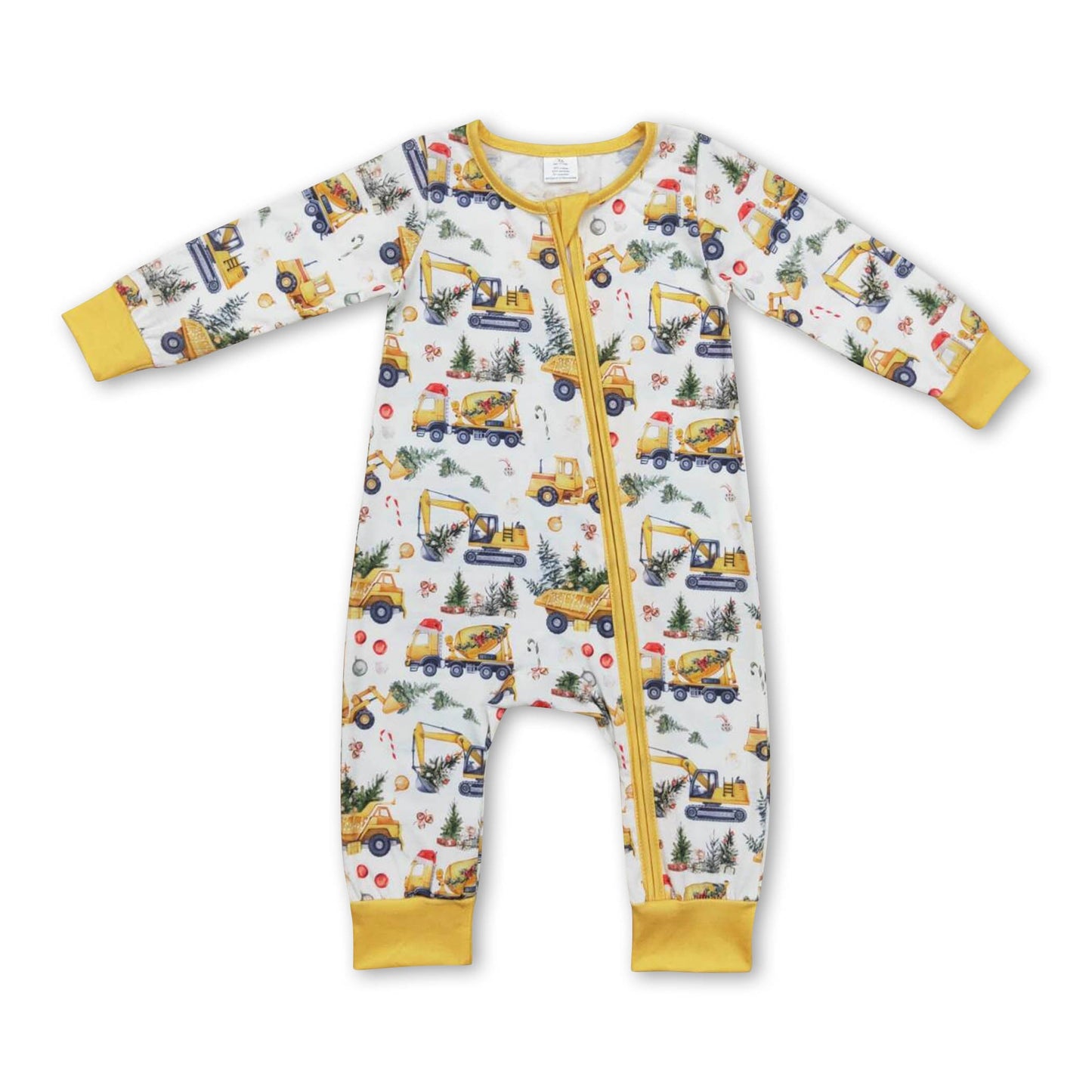 Yellow constructions Christmas tree boy bamboo zipper romper