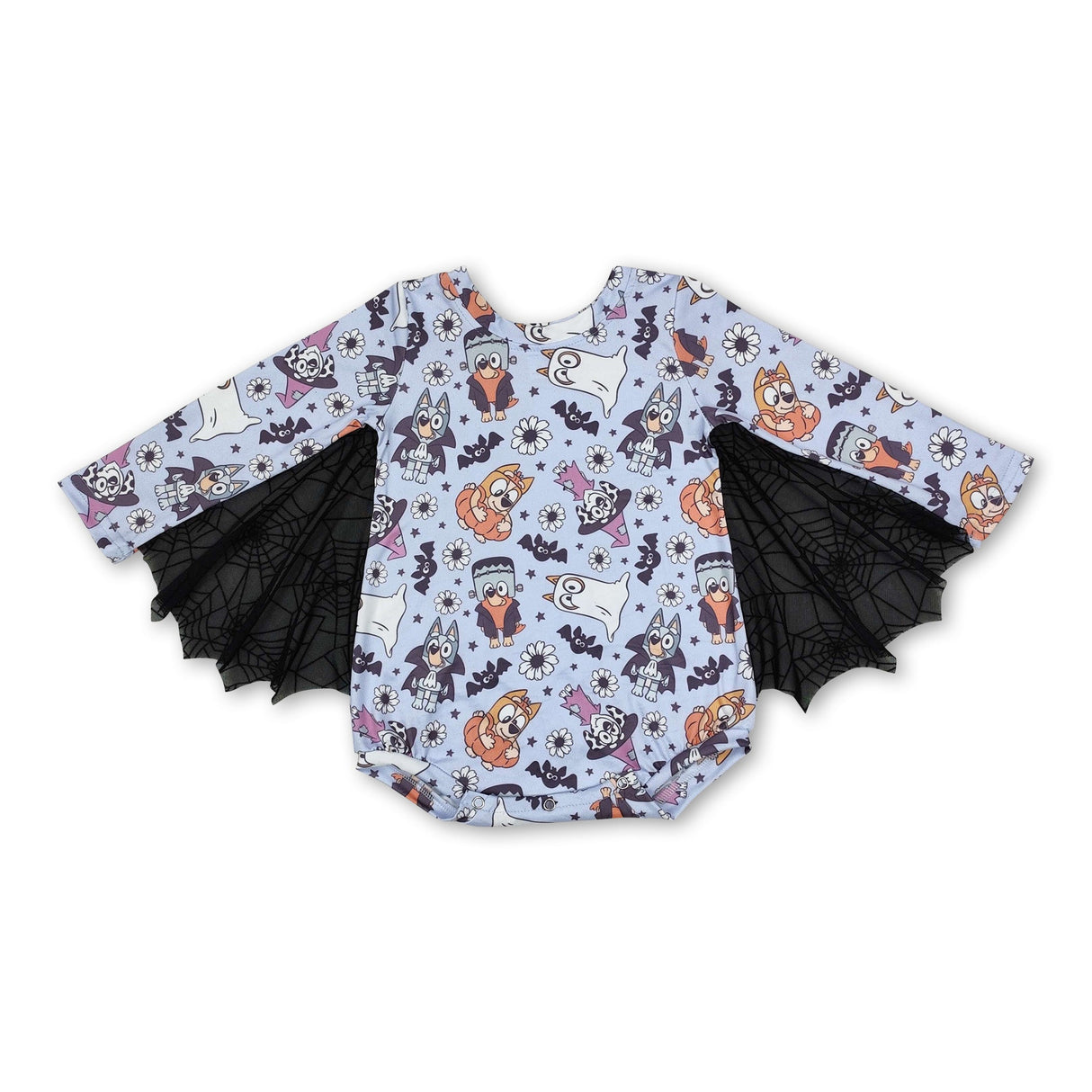Long sleeves dog bat floral baby girls Halloween romper