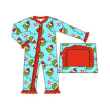 Christmas lighting green face baby girls zipper romper