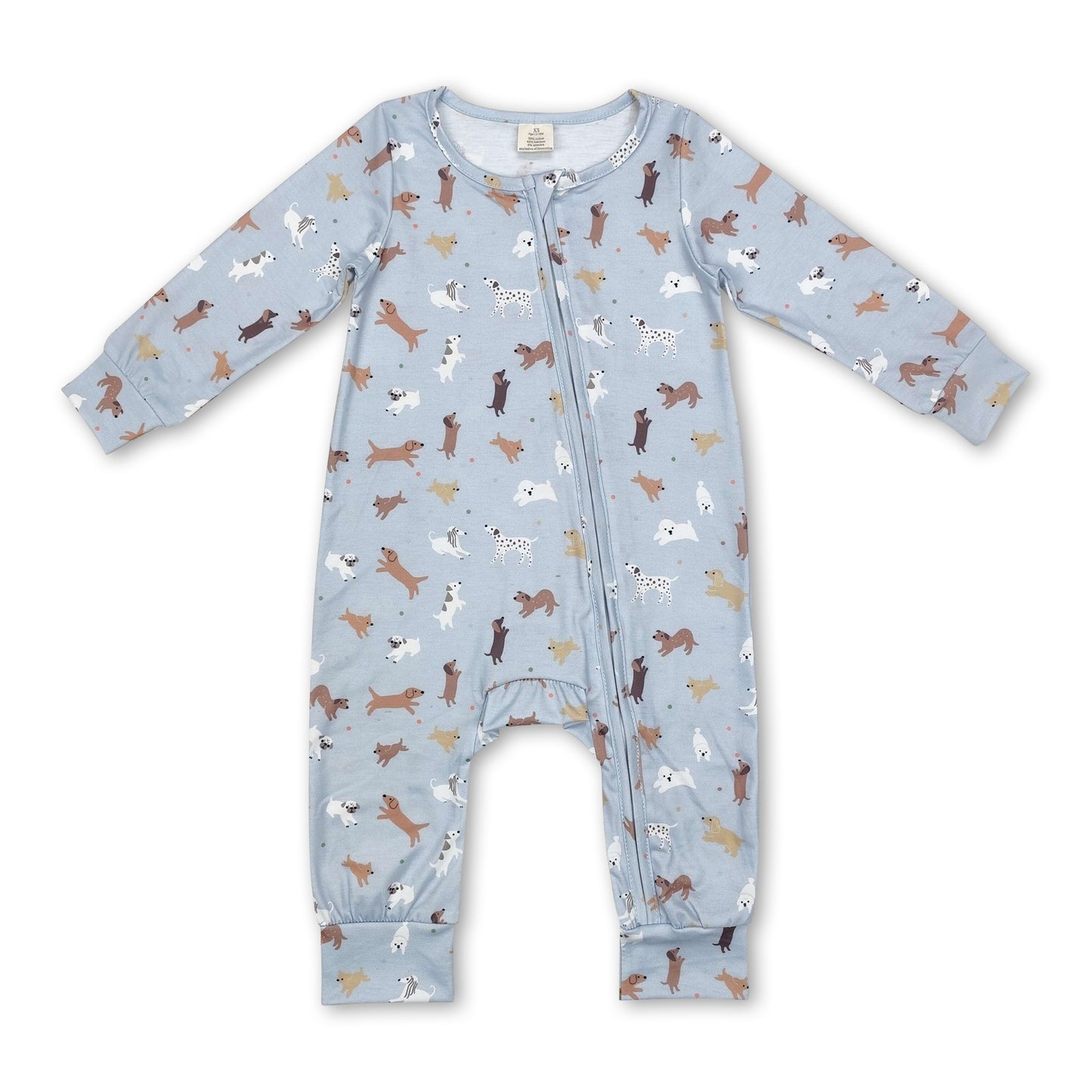 Long sleeves dog print baby boy zipper romper