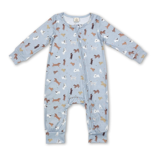 Long sleeves dog print baby boy zipper romper