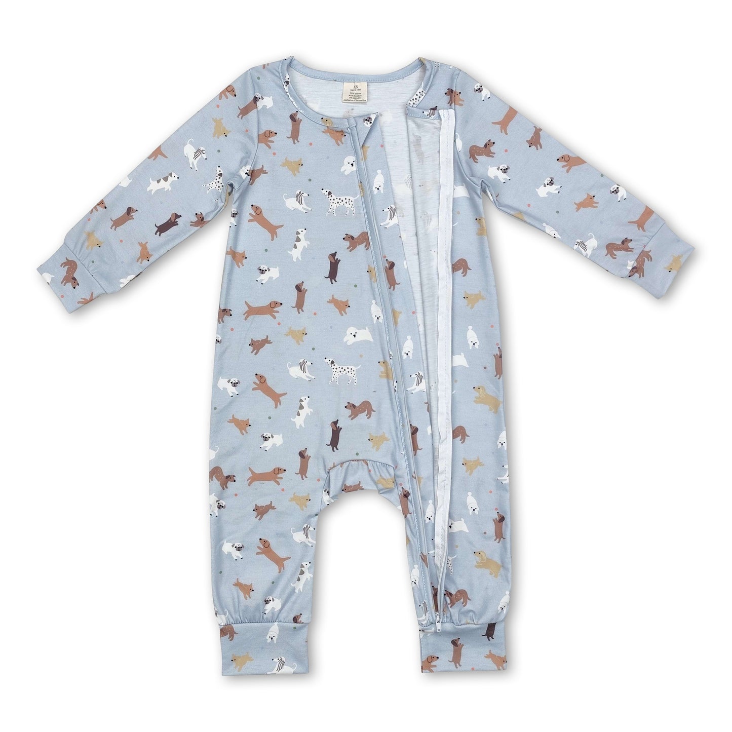 Long sleeves dog print baby boy zipper romper