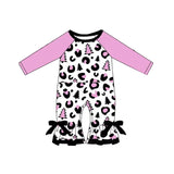 Pink leopard Christmas tree ruffle baby girls romper