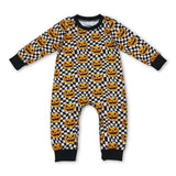 Long sleeves black plaid pumpkin boy Halloween romper