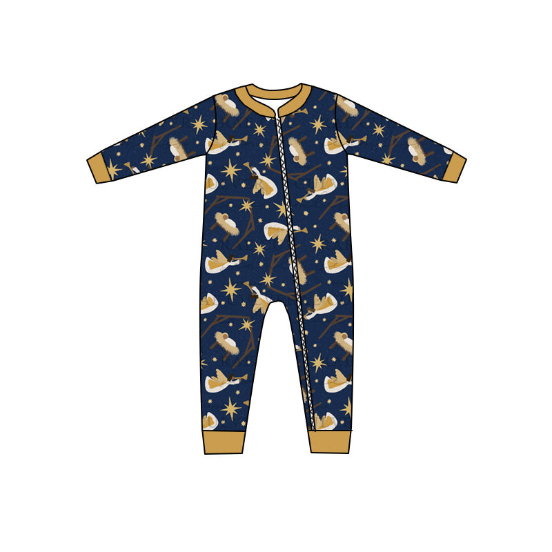 Holly night nativity baby boy Christmas zipper romper