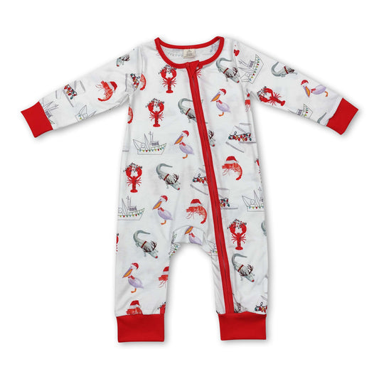 Crawfish duck boots baby Christmas zipper romper