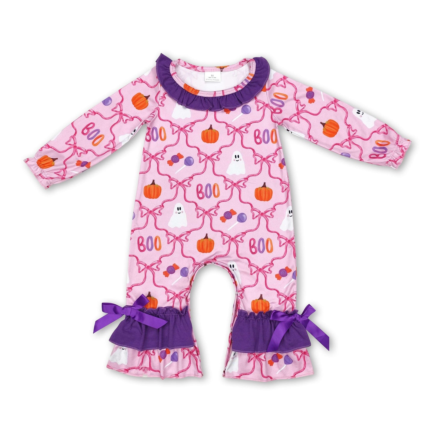 Pink bow ghost pumpkin candy baby girls Halloween romper