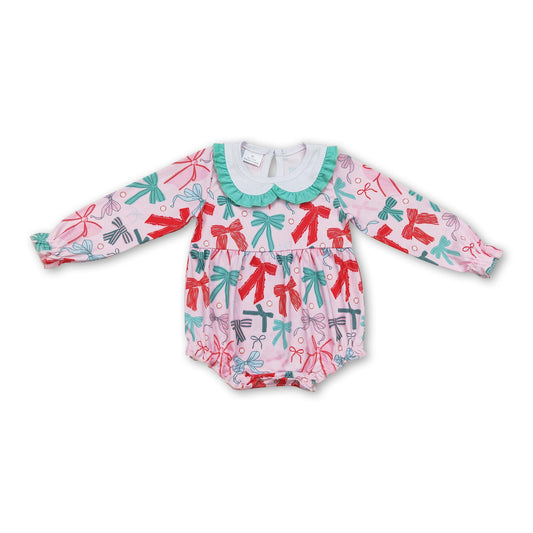 Colorful bow long sleeves baby girls romper