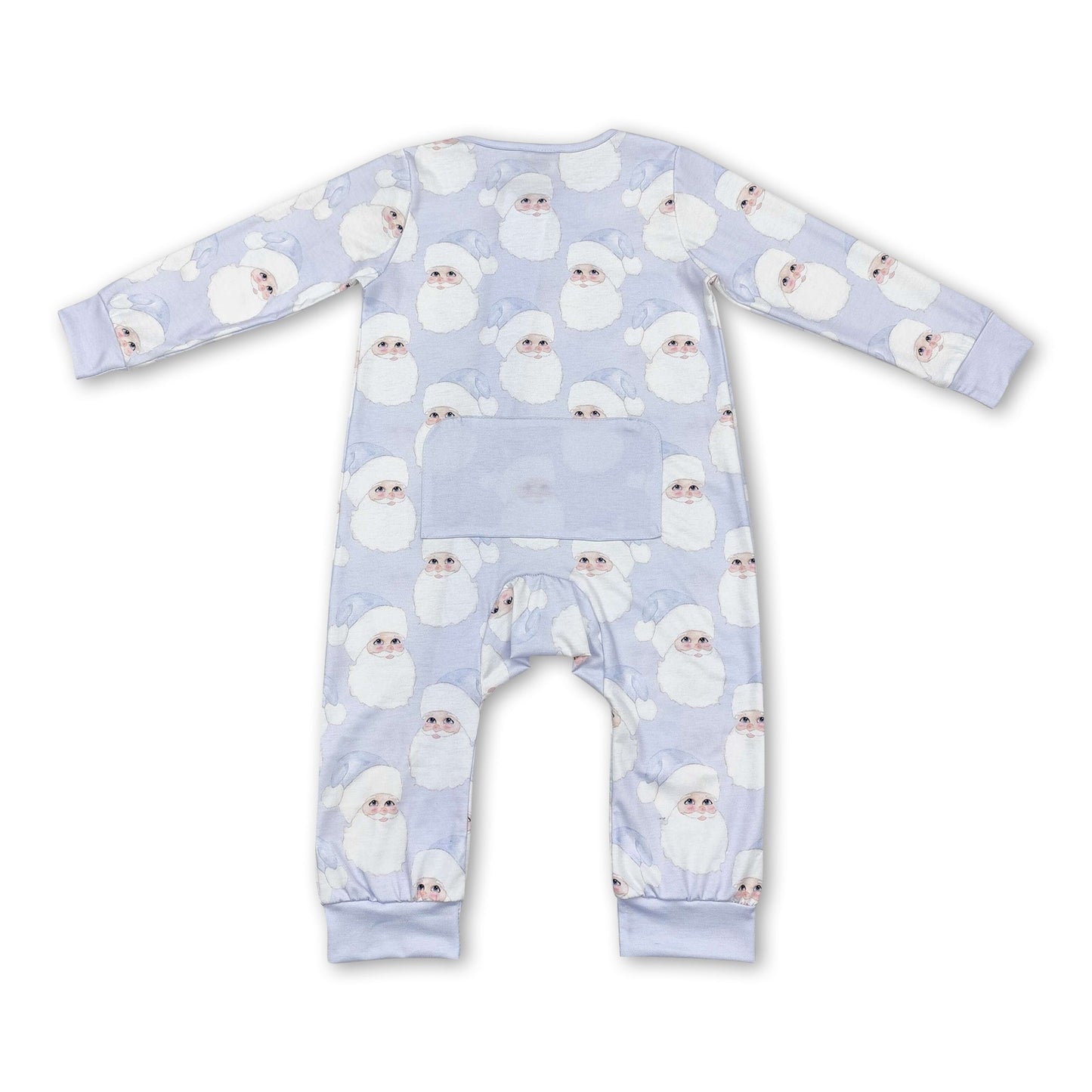 Light blue santa baby boys Christmas bamboo zipper romper