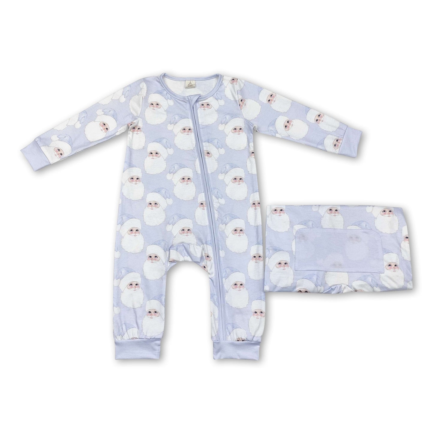 Light blue santa baby boys Christmas bamboo zipper romper