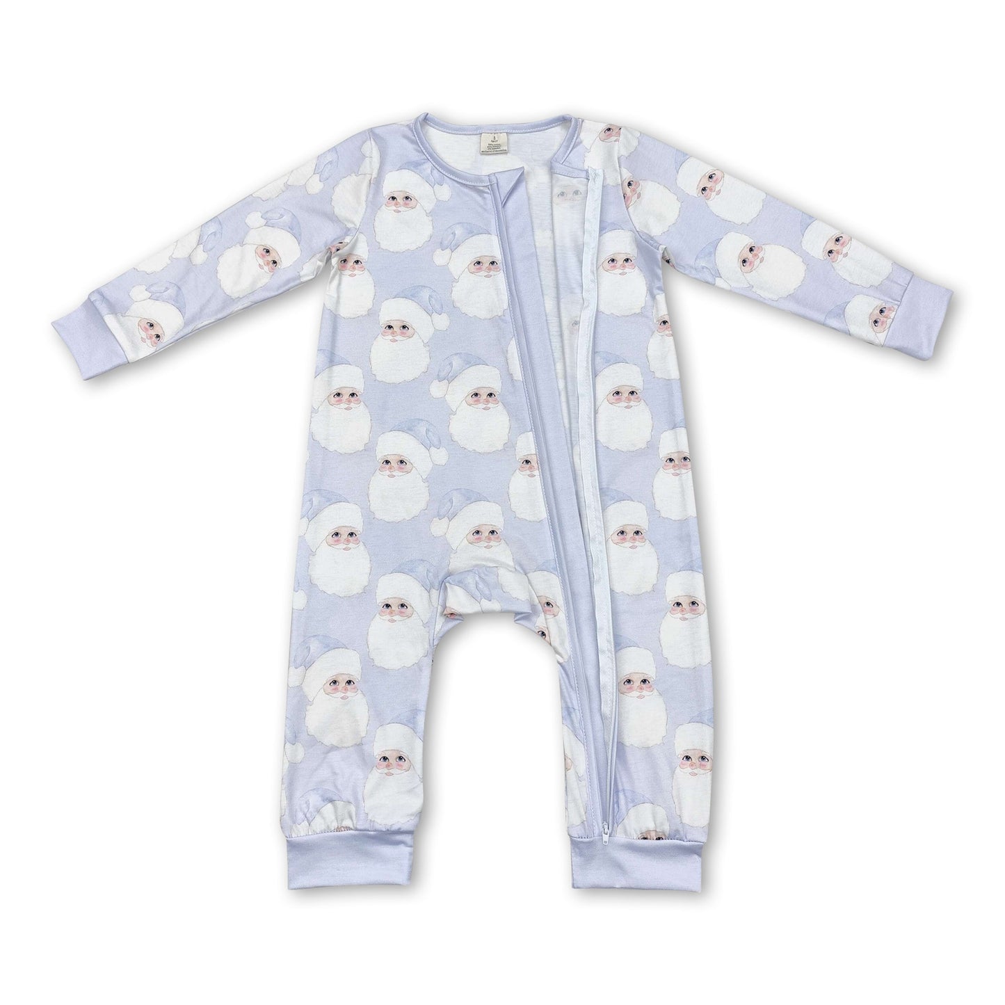 Light blue santa baby boys Christmas bamboo zipper romper