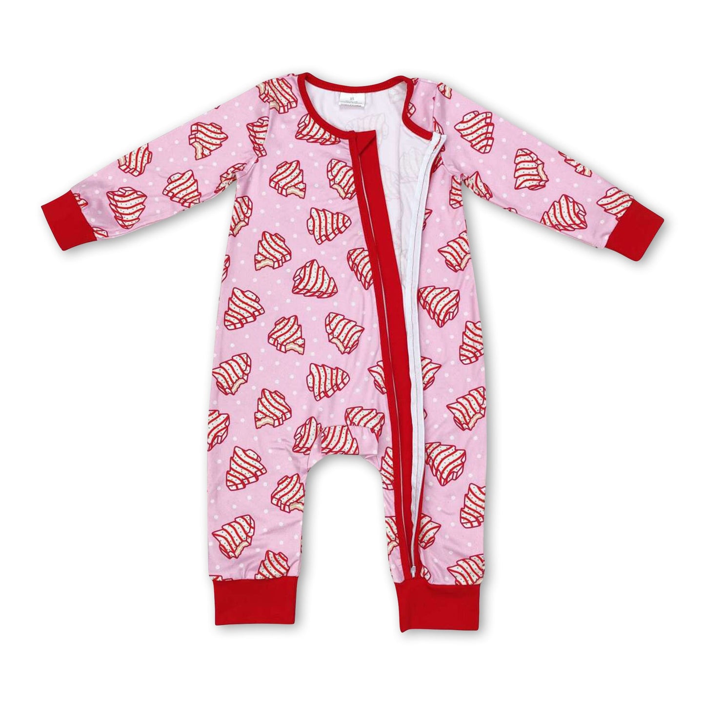 Long sleeves Christmas tree cake baby girls zipper romper