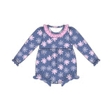 Long sleeves pink ruffle floral baby girls romper