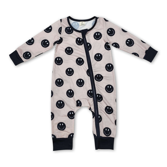 Long sleeves black smile baby boys zipper romper