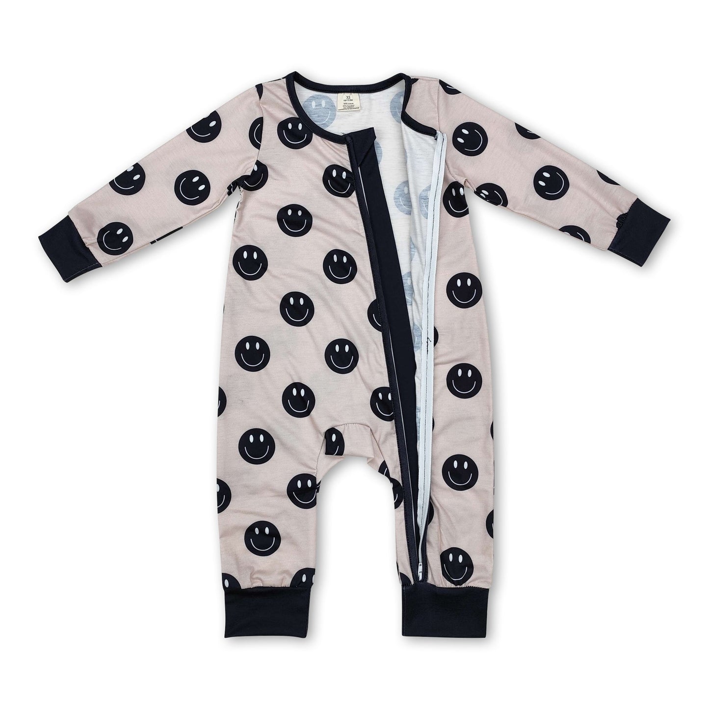 Long sleeves black smile baby boys zipper romper