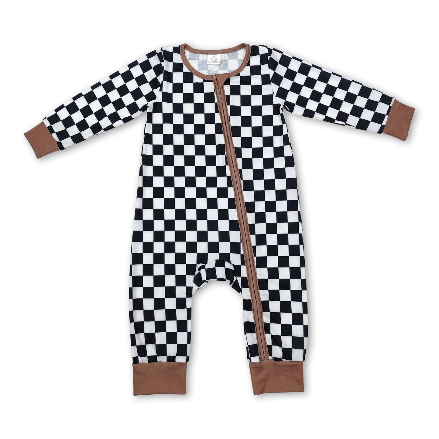 Long sleeves plaid baby kids bamboo zipper romper