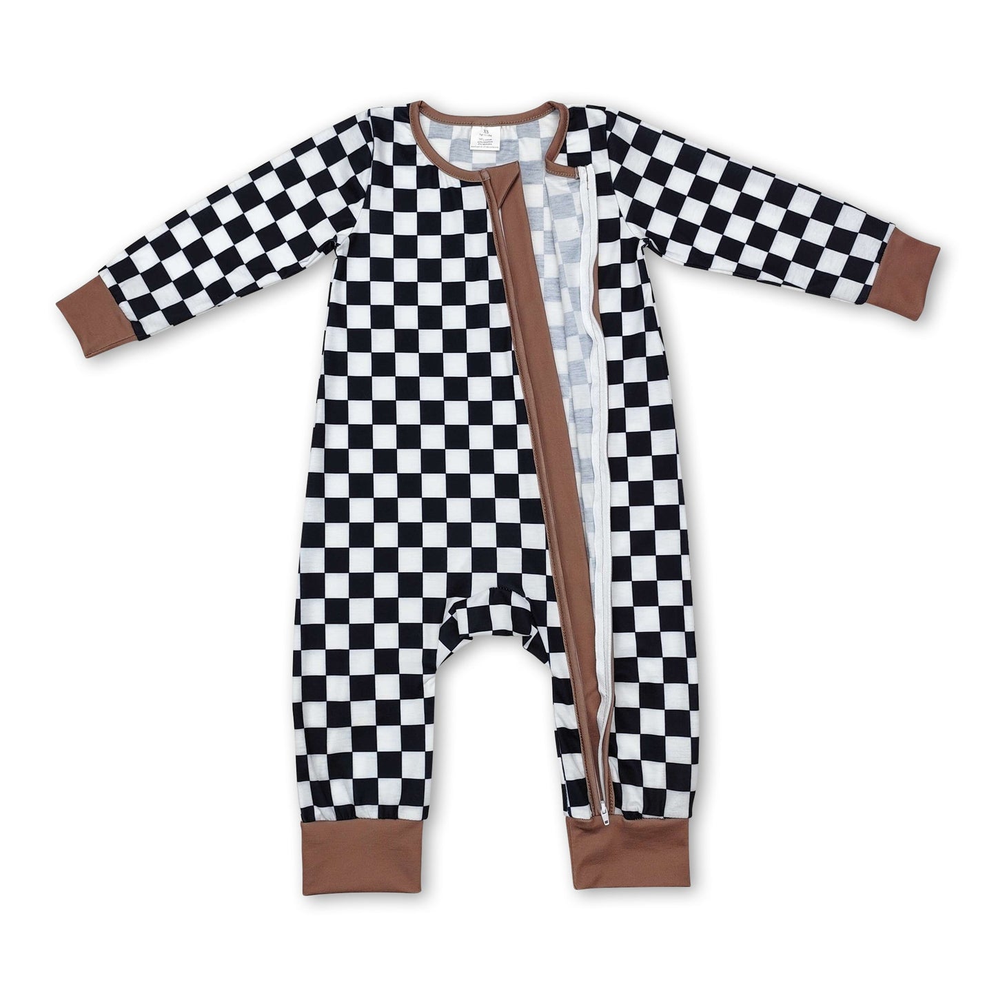 Long sleeves plaid baby kids bamboo zipper romper