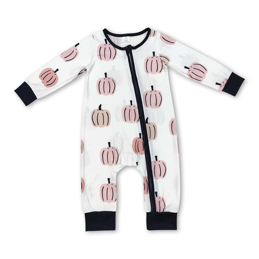 Long sleeves pumpkin baby kids fall bamboo zipper romper