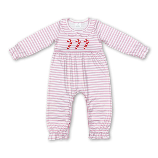 Pink stripe candy cane baby girl Christmas romper