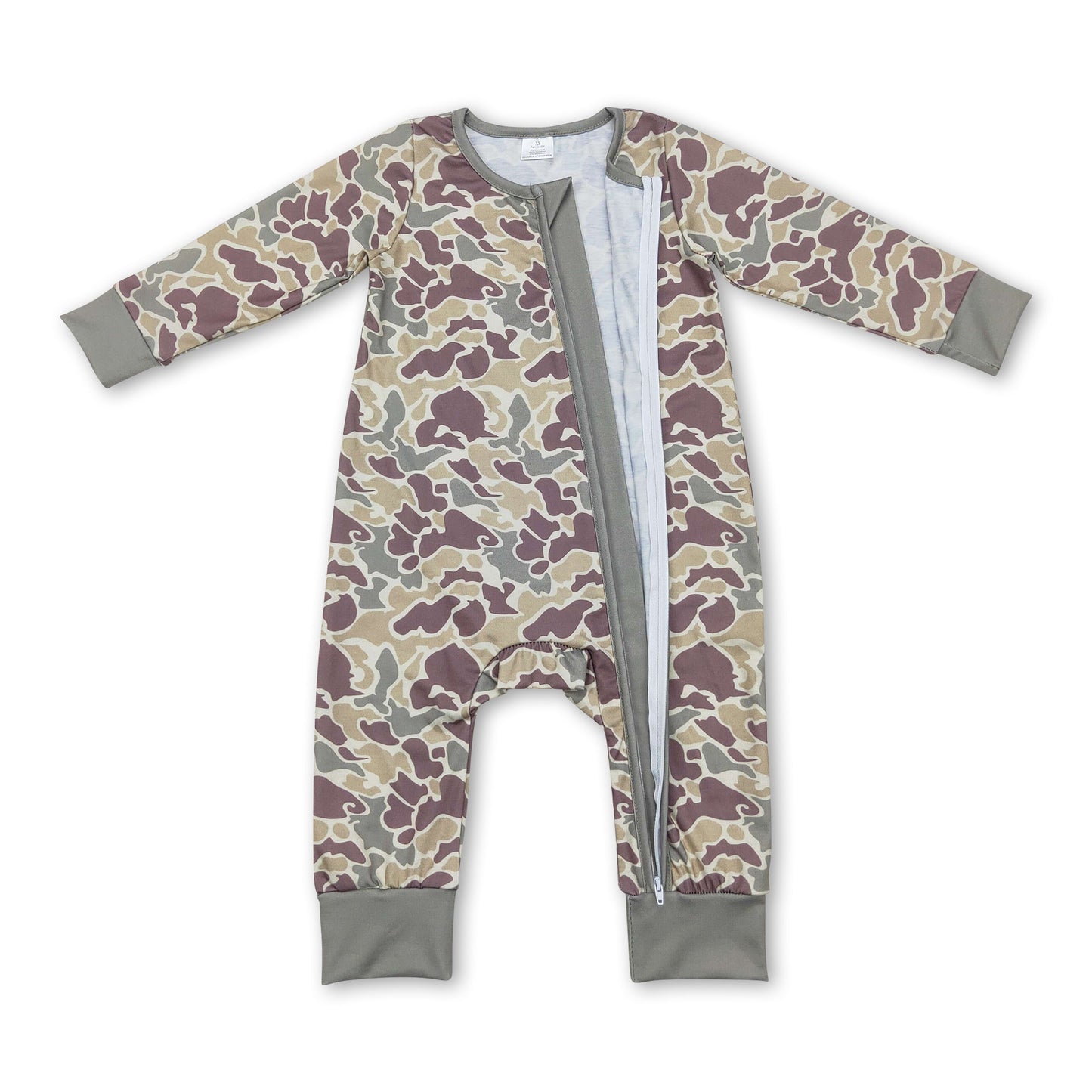 Long sleeves green camo baby kids bamboo zipper romper