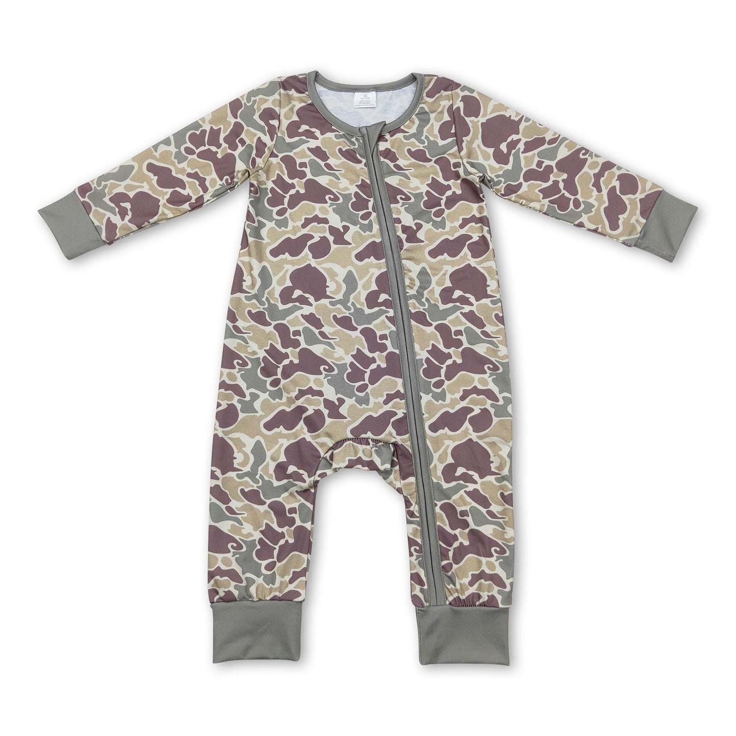 Long sleeves green camo baby kids bamboo zipper romper